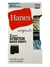 Hanes Originals 3 Stretch Boxer Briefs Mens 2XL 44-46" Wicking No Ride Up Cool