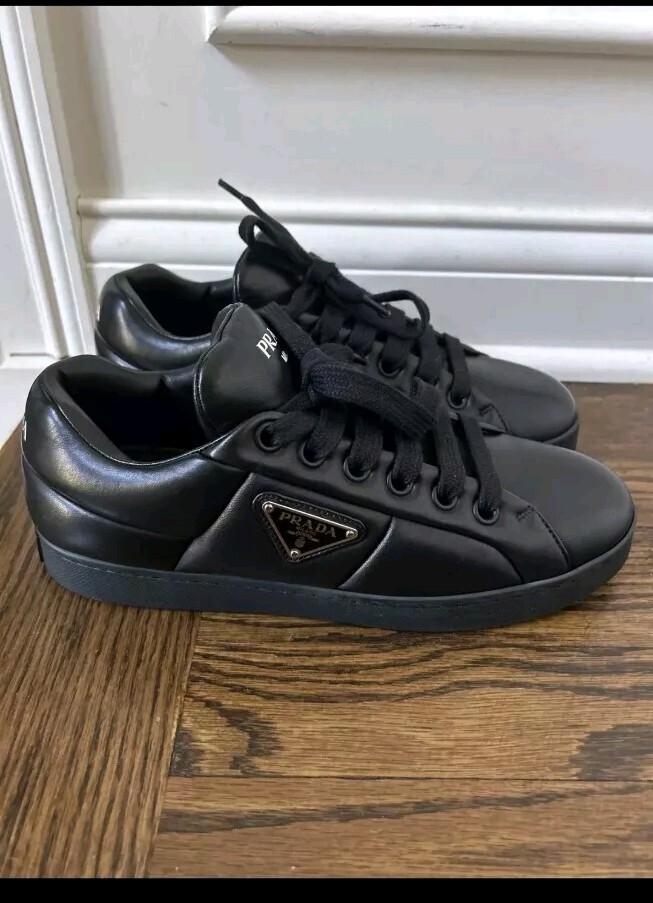 Prada Triangle Logo Downtown Black Padded Nappa Leather Sneakers