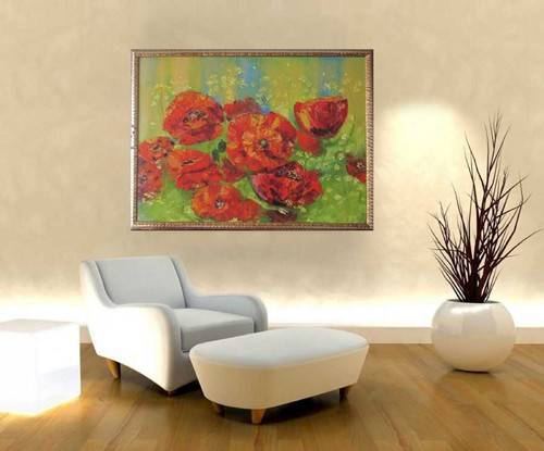 red poppy original oil painting, poppies wall art, large painting, home decor - Picture 11 of 13