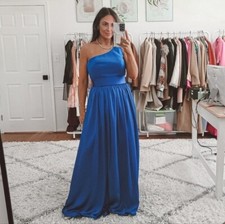 White by Vera Wang Blue One Shoulder satin maxi dress Gown