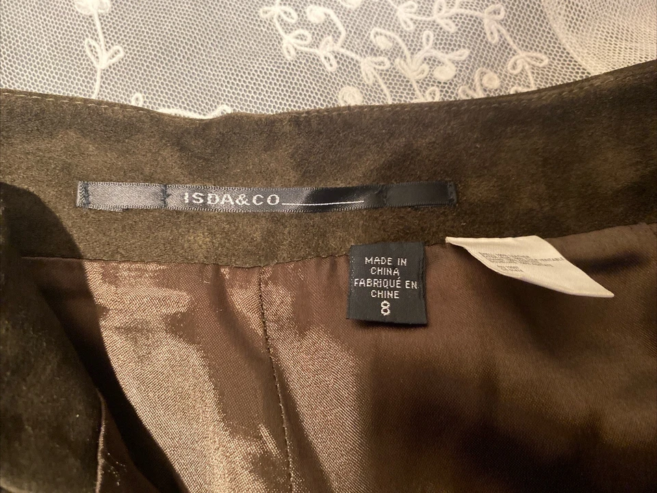 Pantalones de cuero gamuza tiro alto corte bota marrón Isda & Co vintage para mujer talla 8 Foto 2 de 4