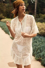 Anthropologie The Deco Tunic Sheer Lace Dress Ivory XS NWT Lounge Sleep