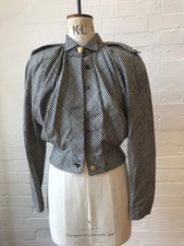 Vintage Rare Zandra Rhodes Tartan Shoulder Padded Wool Jacket 80's Retro