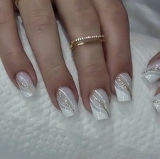 24Pcs Fair Tone French Tip Glitter Lines Press On Push On  Stick On Nails