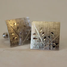 VTG Sterling Silver Cuff links JML USA Hatch Weave Abstract Leaf Mid Modern