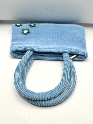New Little Girls Blue Fabric Purse Sweet Little Rose Florets - Picture 6 of 6