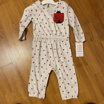 Carters Just One You Baby Girl 6M Romper Ladybugs Gray Red Snap Closure NEW