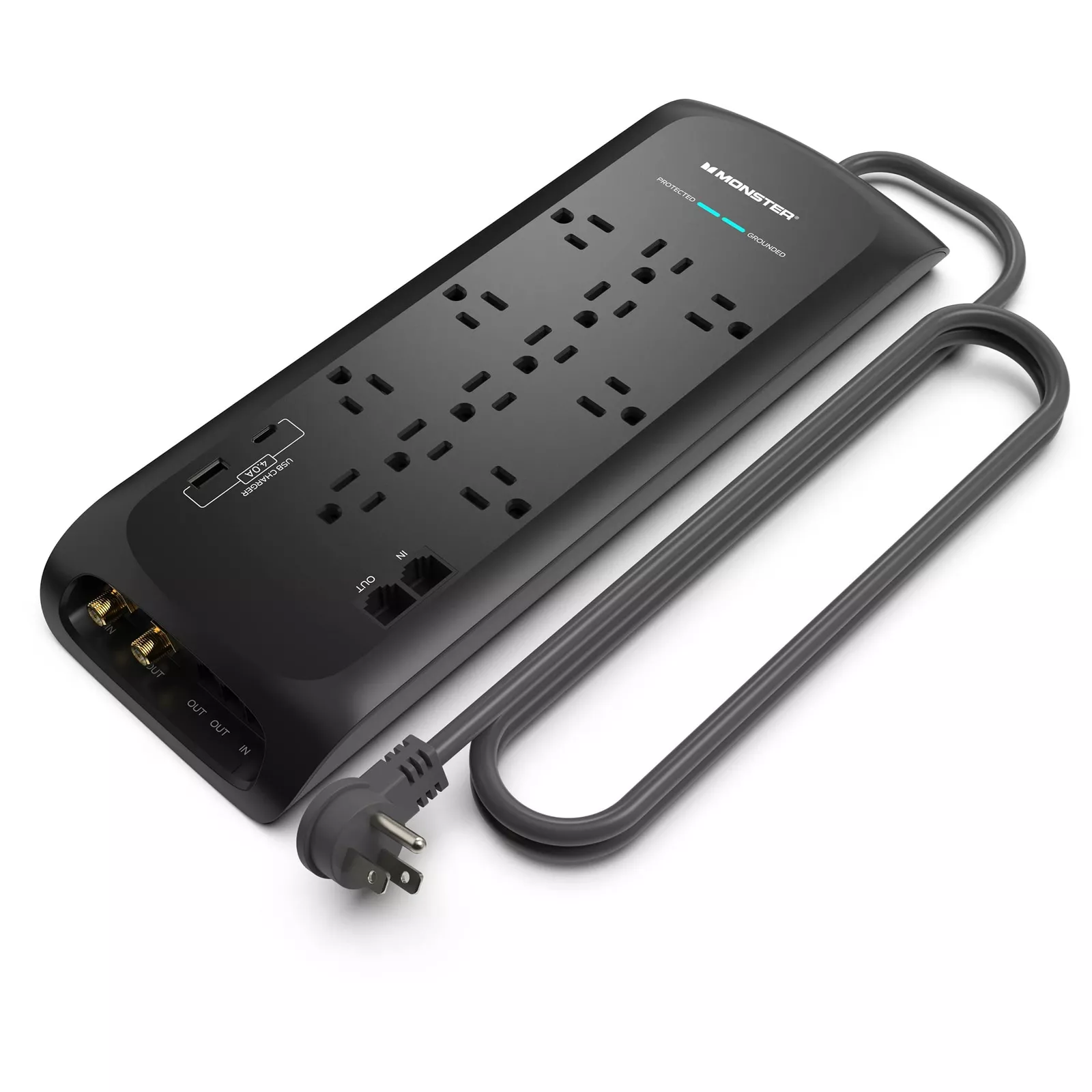 Monster Black Heavy Duty Surge Protector Power Strip 6 ft Cord with 12 ...