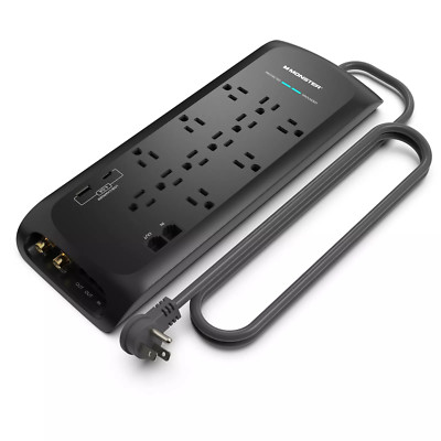 Monster Black Heavy Duty Surge Protector Power Strip 6 ft Cord with 12 120V-O...