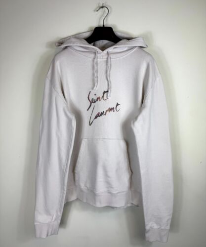 Saint Laurent Signature Logo Distressed Herren Weiß Sweatshirt Hoodie
