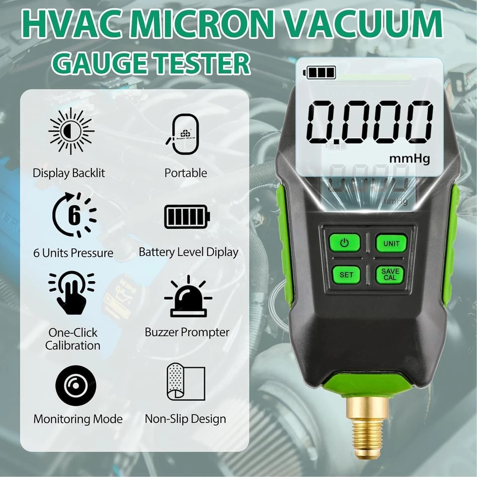 Digital Vacuum Gauge, HVAC Micron with Backlight Display, 99999Pa Pressure Manif - image 4 of 4