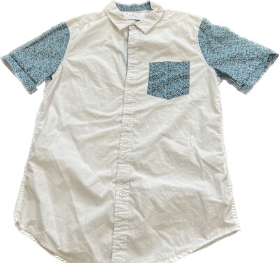 RICKY SINGH ZIPCODE Blue & White Mens Button Down Spring Bloom Shirt Small S