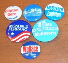 6 Vintage DEMOCRATIC PRESIDENTAL CAMPAIGN Pinbacks, Buttons, Pins Vintage