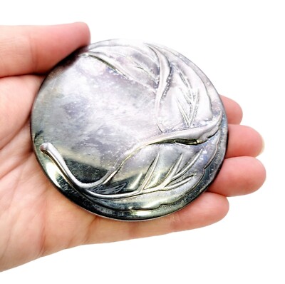 Tiffany & Co. Hand Mirror Polished Silver Plated Compact with Leaf