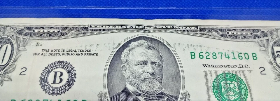 1990 $50 Federal Reserve Note Error Overprint Of The Back On The Front (B9) - Image 2 of 3