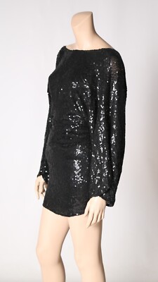 parker black sequin dress Parker Bell Sleeve Low Back Sexy Black sequin dress size XS