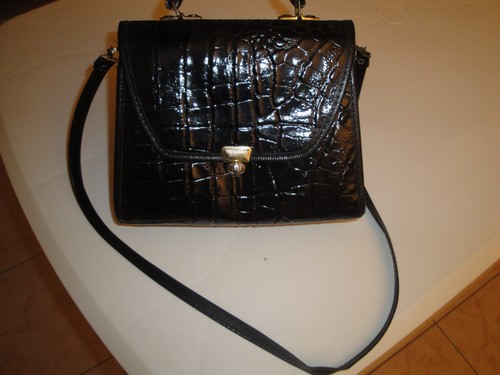 borsa donna vintage a tracolla o a mano in ecopelle vernice nero stampa  cocco | eBay