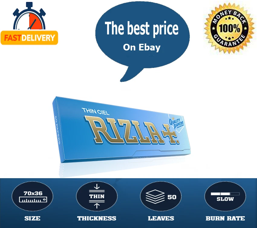 RIZLA PAPERS THIN CIEL STANDARD SIZE ROLLING PAPERS REGULAR 1 FULL BOX