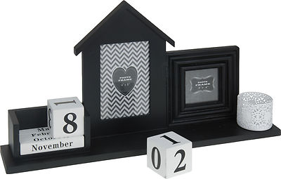 Black Photo Frame with Perpetual Calendar and Tea Light Holder 4''x6'' 3''x3'' Frame