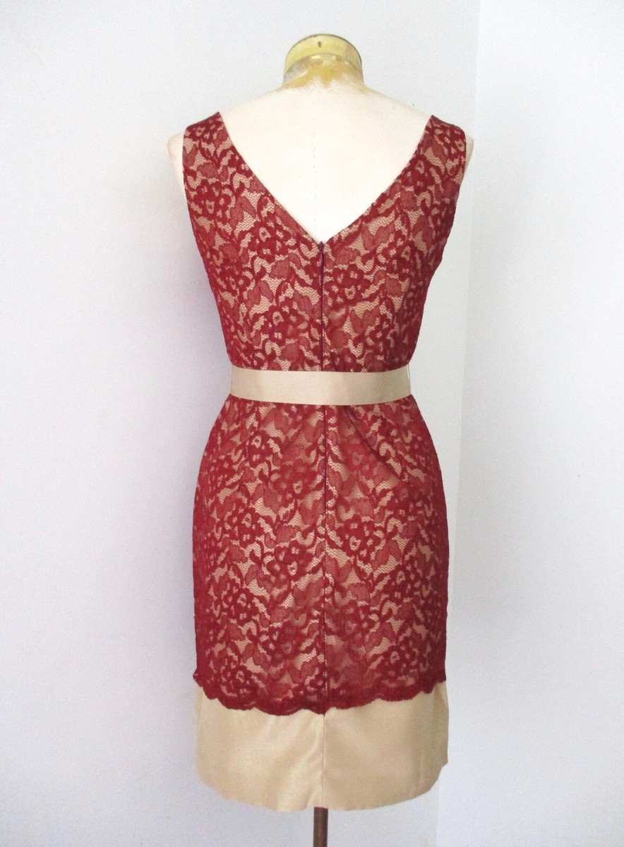 NWT $108 The Limited Burgundy Lace Cocktail Shift Dress Gold Ribbon Belt  Trim 0 | eBay