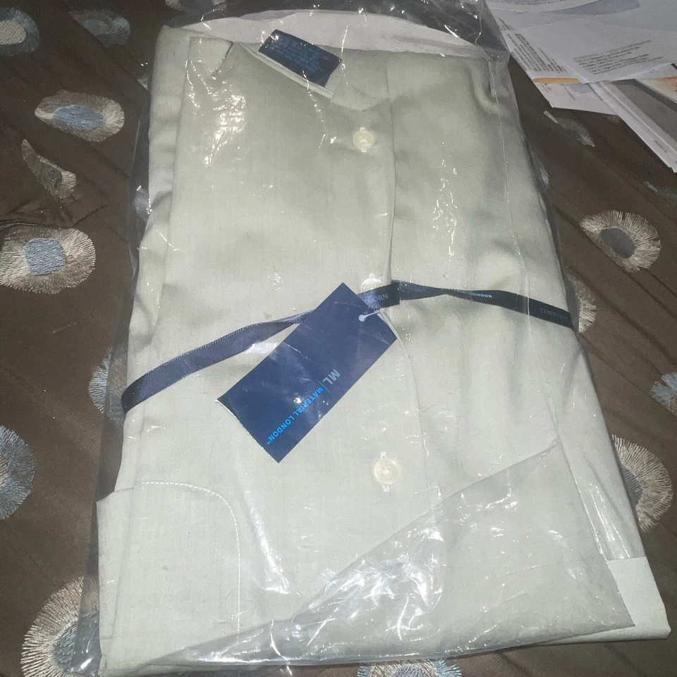 ML MATERIAL LONDRES 17.5 XL 34/35 Verde Gris CAMISA DE VESTIR Nueva ELEGANTE Color Raro Foto 4 de 4