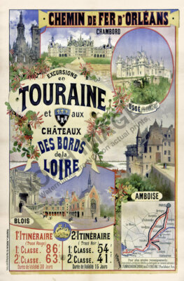 Excursions en Touraine vintage train travel poster 12x18