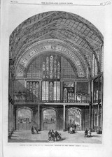 Original alter antiker Druck 1862 Western Nebengebäude Internationales Ausstellungsgebäude