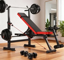 600LBS 6-in-1 Foldable Weight Bench Set with Squat Rack for Full-Body Workout US