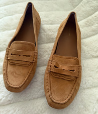 GEOX SIZE 37.5W 6.5/7 Tan Suede Tradional Penny Loafer Car Shoe Comfort Woman