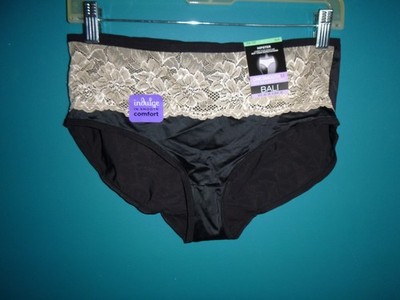 NWT Bali One Smooth U Hipster Panties Style 2783 Black W/ Ecru Lace Sz XL/8