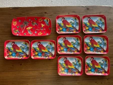 Margaritaville 9 pc Melamine Margarita Red Christmas Palm Tree Parrots NEW