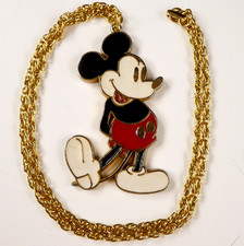 Vintage MIckey Mouse Pendant Enamel Walt Disney Productions 3" Gold Tone