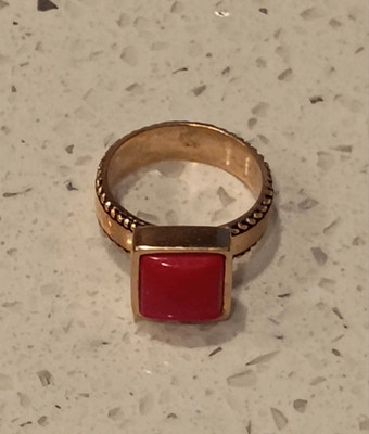 Barse rote Koralle Messing Ring gemarkt Thailand signiert Größe 9