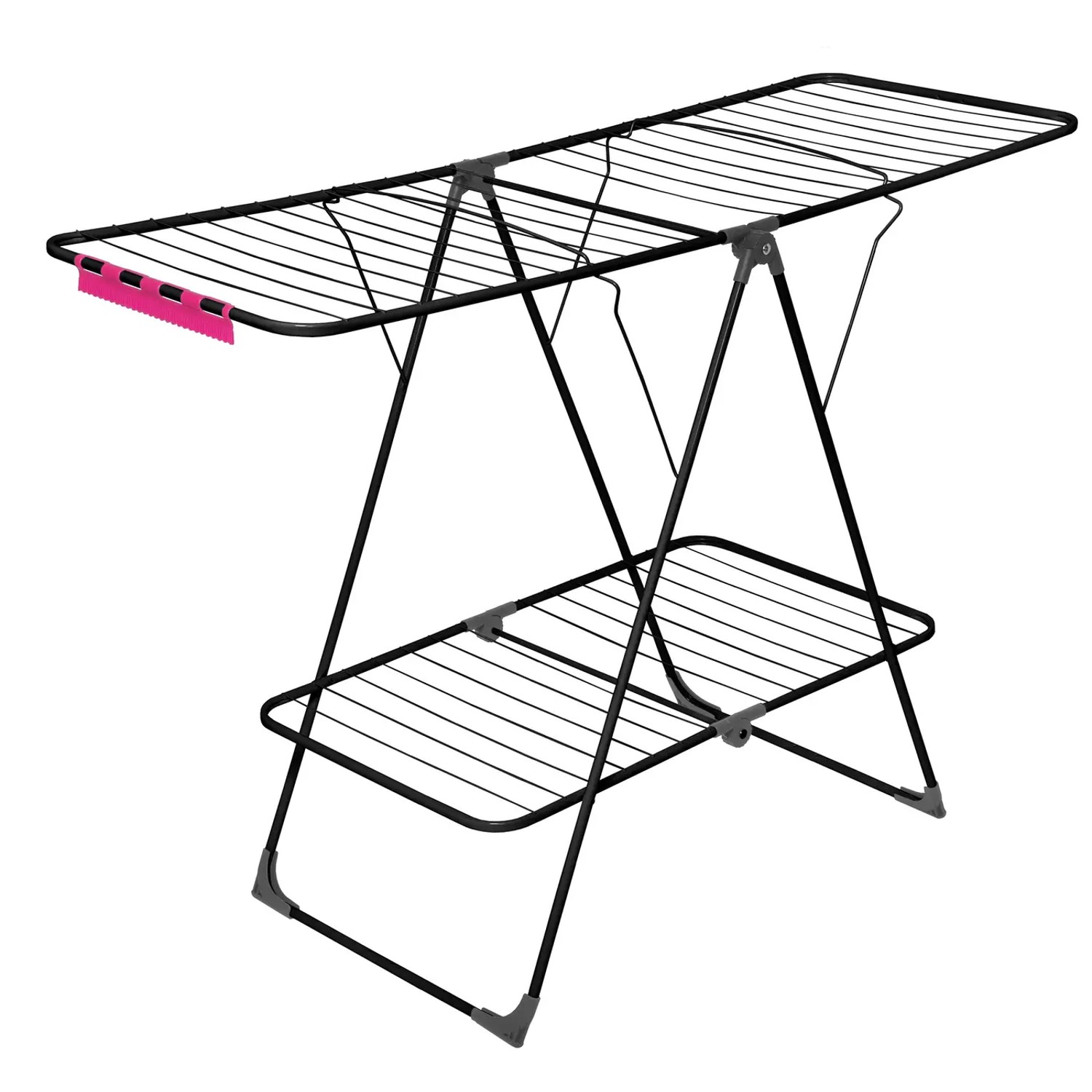 Étendoir pliable compact noir idéal pour le séchage sur un balcon urbain
