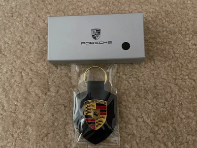 #ad NEW GENUINE PORSCHE LEATHER CREST KEY RING FOB CHAIN BLACK WAP0500950E $18.81