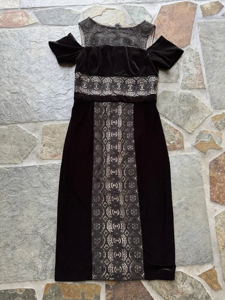 Vestido Maggy London Terciopelo Encaje Talla 4 Elegante Ropa de Noche Cóctel Boda Foto 2 de 4