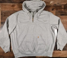 Carhartt Hoodie Mens XXL Gray 1/4 Zip Sweatshirt Rain Defender