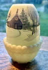 1978 Fenton Custard Glass Fairy Lamp -Church Mountains Scene Handpainted Glows