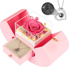 Preserved Pink Rose with Necklace - Romantic Gift for Her on Special Occasions