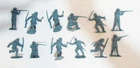 MARX 12 VINTAGE PIONEER DEFENDERS 54mm FIGURES for FORT APACHE PLAYSET BLUE