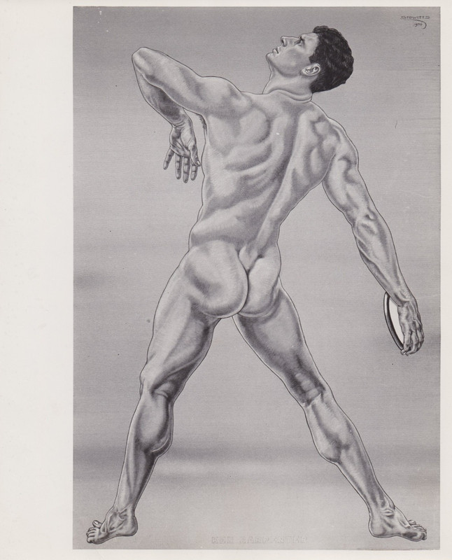 1937 Press Photo Gay Artist Hubert Stowitts Nude Sketch of Athlete Ken Carpenter