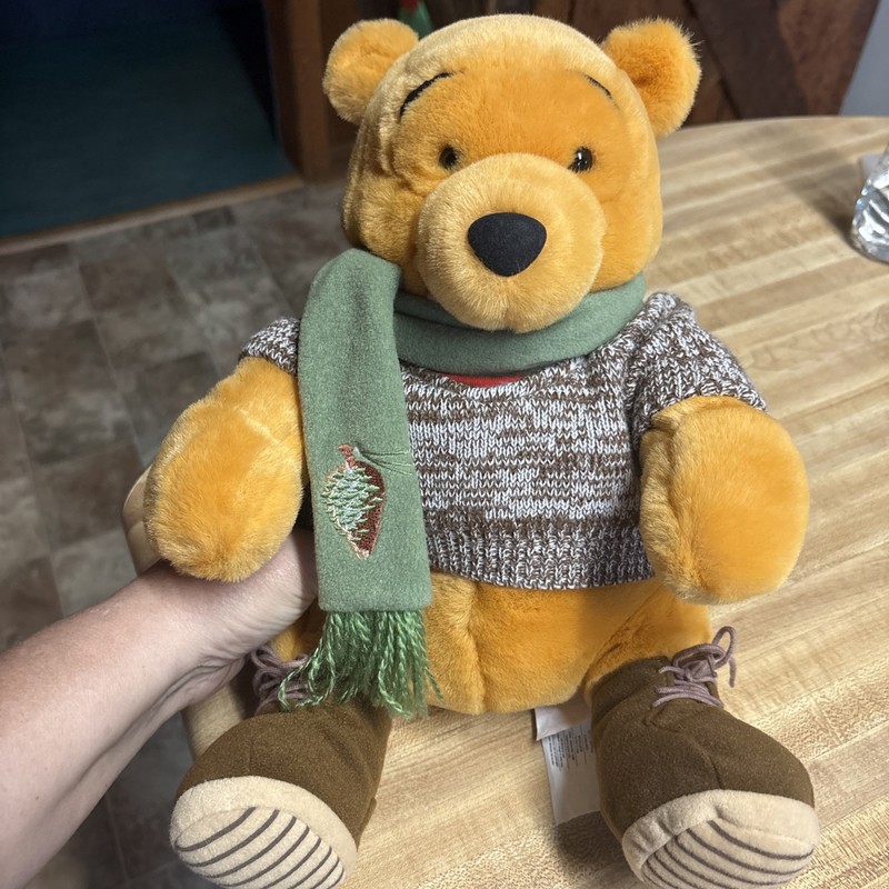 Disney Winnie the Pooh Winter Green Scarf Plush Evergreen Winter Stuffed Toy 15"