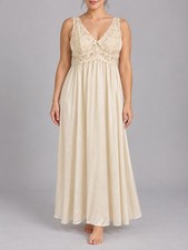 Vtg Shadowline Long Nightgown Ivory Lace Bodice Maxi Sleepwear Womens Large New