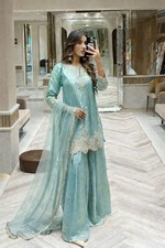 Elegant Designer Silk Kurta Palazzo With Dupatta For Wedding  Party Wear