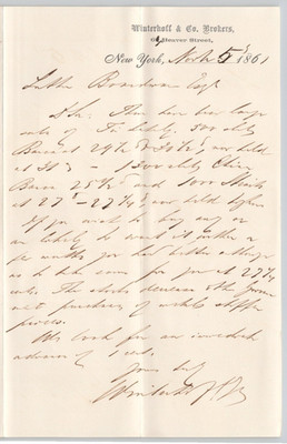 1861 Winterhoff & Co Brokers New York NY Letterhead
