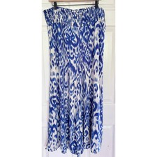 NEW Vince Camuto Wide Leg Pants XL Blue Ikat Smocked Waist Flowy