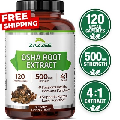 Osha Root Extract 120 Capsules Vegan 500 mg Strength Potent 4:1 Immune Support