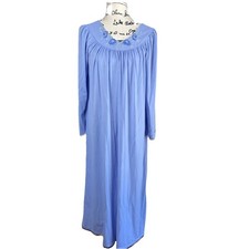 Shadowline Womens Size Small Long Sleeve Nightgown Blue Nylon Silky