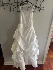 Davids Bridal FIRST COMMUNION Flower Girls 8 Dress WHITE Formal Maxi BEADED