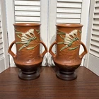 Set Of 2 Vintage Roseville Pottery #123-9" Floral Freesia Double Handle Vases